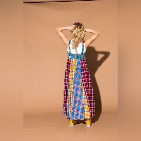 Dressed in Lala Walking On Sunshine Overall Dress NWT Size XL Plaid Panel Denim - Picture 5 of 15